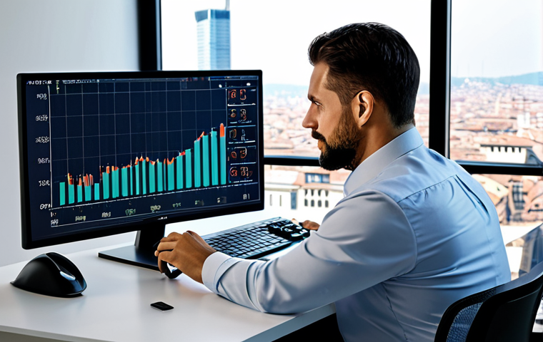 **

A professional financial analyst in a modern office setting, reviewing cryptocurrency charts on a large monitor, fully clothed in appropriate business attire, professional environment, safe for work, perfect anatomy, natural proportions, high-resolution image. The office should have a view of the cityscape of Milan, Italy in the background. The analyst appears focused and confident, with graphs and charts displayed clearly on the screen. family-friendly, appropriate content.

**