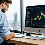 **

"A well-lit and organized workstation with a laptop displaying cryptocurrency charts (Bitcoin or Ethereum example), technical analysis tools visible on the screen. A notepad and pen are beside the laptop. The person is a young professional dressed in business casual attire, analyzing the charts with a focused expression. Background: A modern, minimalist office setting with a view of a cityscape. safe for work, appropriate content, fully clothed, professional, modest, perfect anatomy, natural proportions, professional photography, high quality."

**