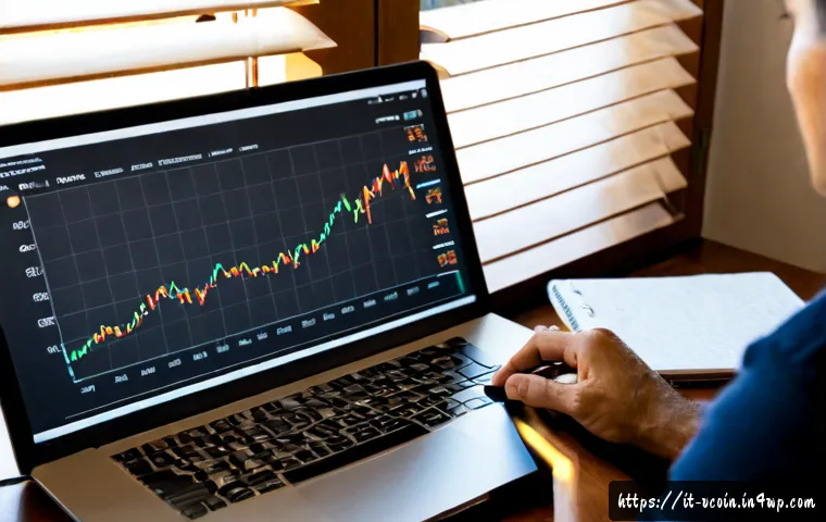 Home 14 가상화폐의 시장 조사 방법 - Photorealistic Italian home-office scene for cryptocurrency market research, middle-aged Italian inv...